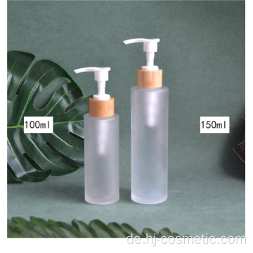 Großhandel Frost 150ml 100ml Glasflasche mit Bambuslotion-Sprühpumpe aus Bambus Maßgeschneiderte Kosmetikverpackungen